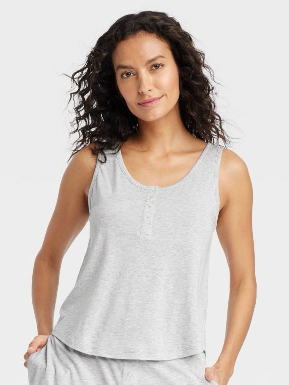 Women's Light Gray Henley Tank Top and pajama shorts